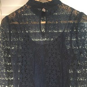 Modcloth Navy Blue Lace Long Sleeve Top Small